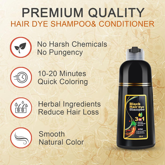 3 in 1 Black Hair Dye Shampoo - Buy 1 Get 1 Free ⏰