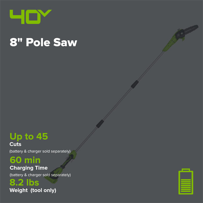 40V 8" Cordless Battery Pole Saw (Tool Only)