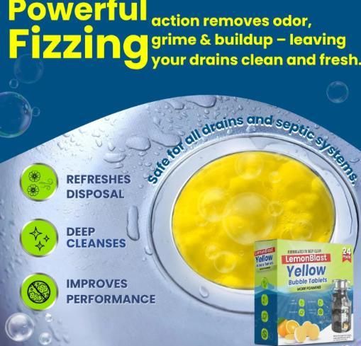 LemonBlast Yellow Bubble Tablets – Odor Eliminator + Blockage Remover ( BUY 1 GET 1 )