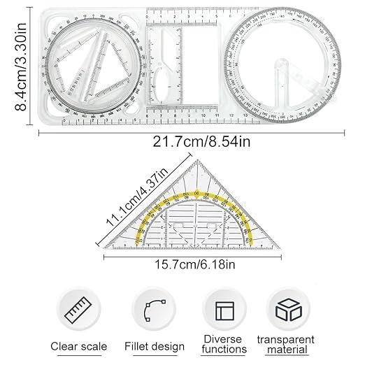 Multifunctional Geometry Ruler – Ideal for Math & Craftwork