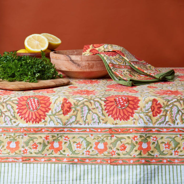Orange Sunflower Block Print 60 x 90 Rectangle Tablecloth