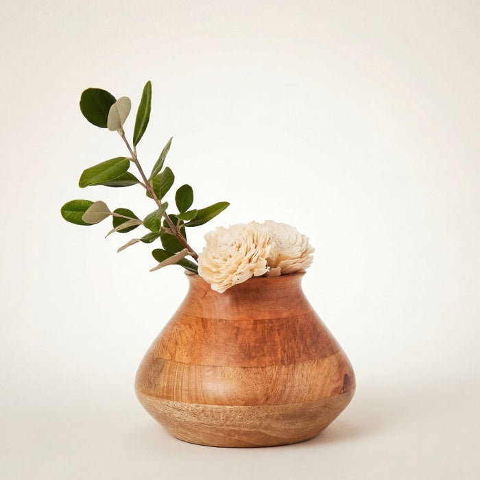 Short Wood Pot Vase