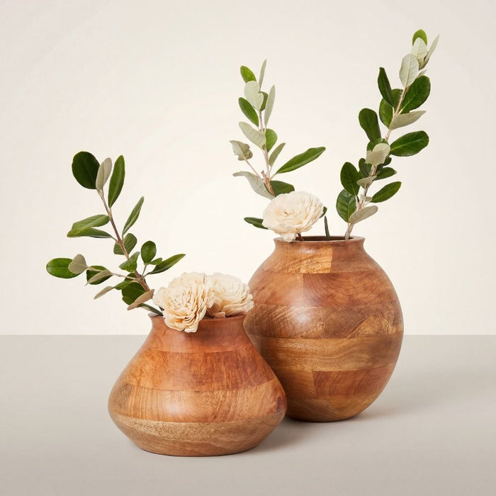 Short Wood Pot Vase