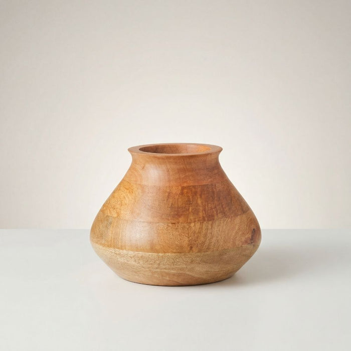 Short Wood Pot Vase