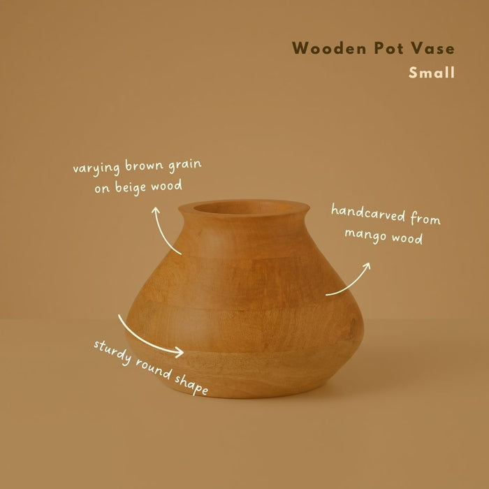 Short Wood Pot Vase