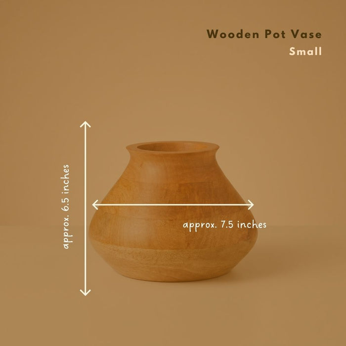 Short Wood Pot Vase