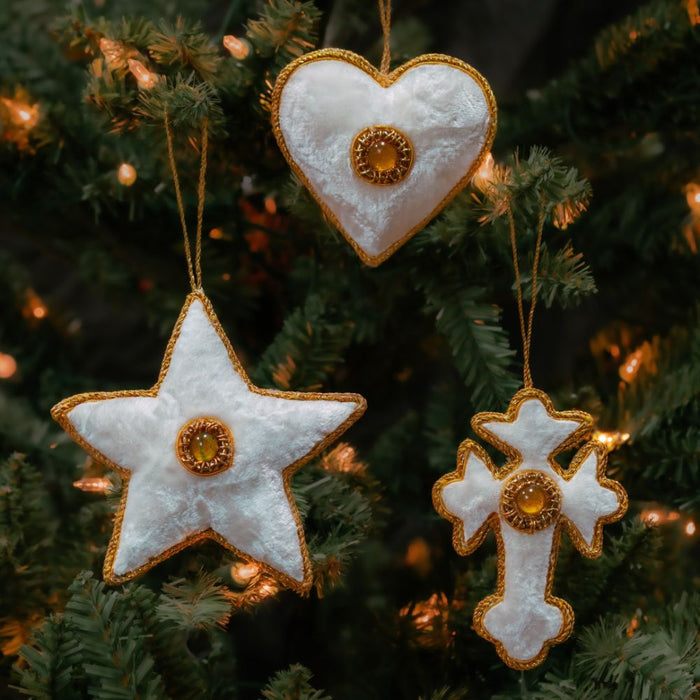White Zardozi Heart Ornament