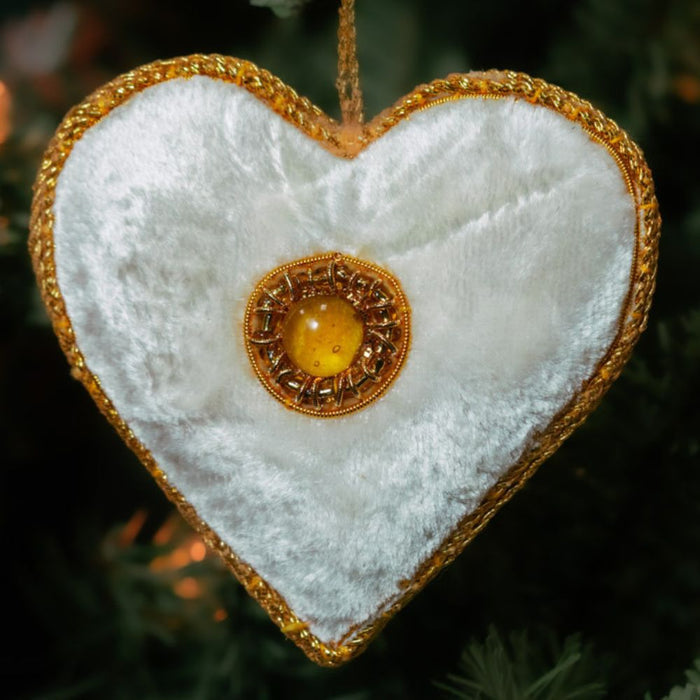 White Zardozi Heart Ornament